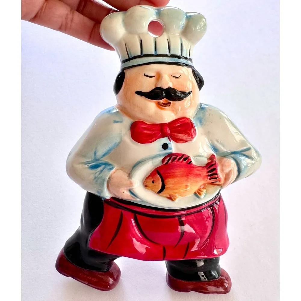 Vintage Hand-Painted Fat Chef Figurine Bistro Wall Plaque‎ Kitchen Decor